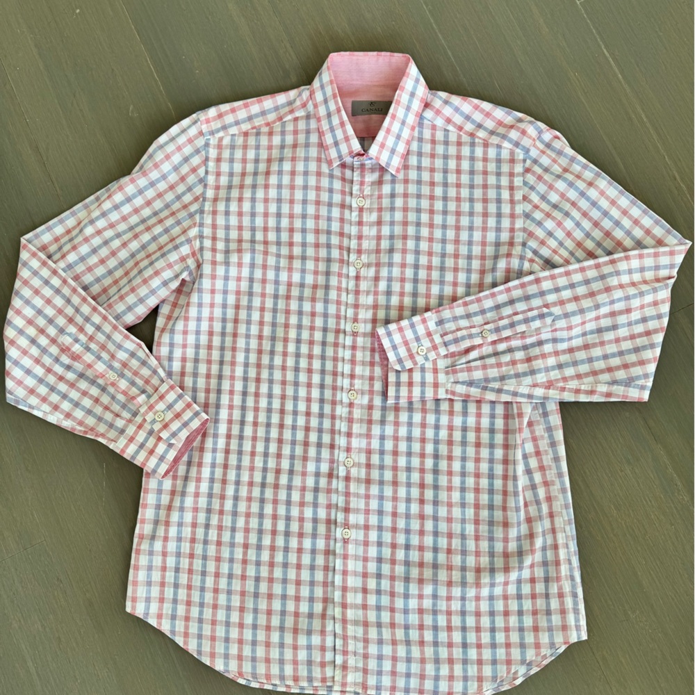 Canali Men’s Shirt Checkered in Red and Blue
